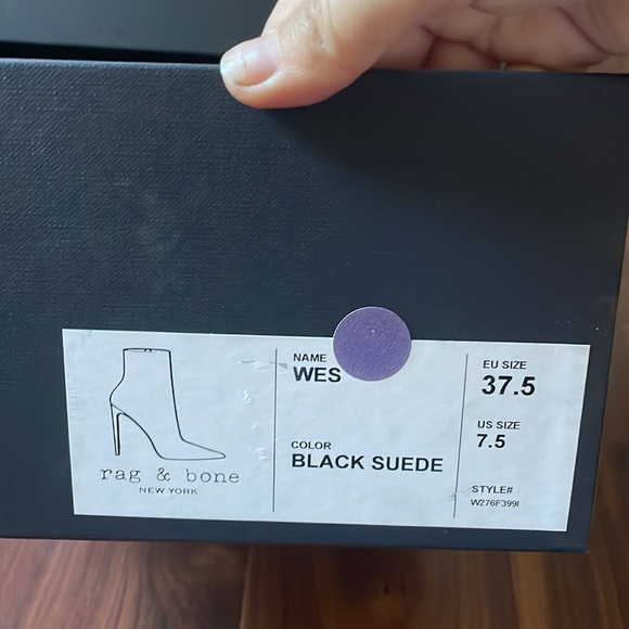 Rag & bone Wes Black Suede Pointed Stiletto Metal Heel Boot size 7.5 - Picture 9 of 9